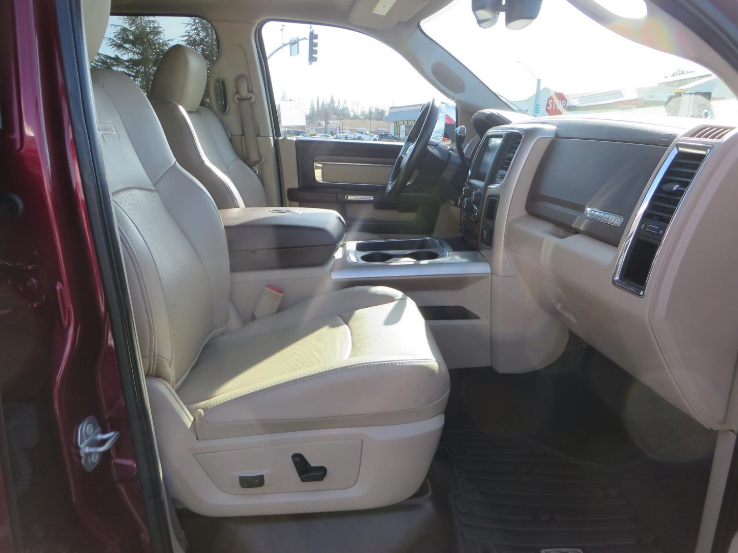 2017 MAROON /TAN RAM 3500 Laramie Mega Cab 4WD (3C63R3ML6HG) with an 6.7L V8 OHV 16V DIESEL engine, automatic transmission, located at 2630 Grass Valley Highway, Auburn, CA, 95603, (530) 508-5100, 38.937893, -121.095482 - Photo#46